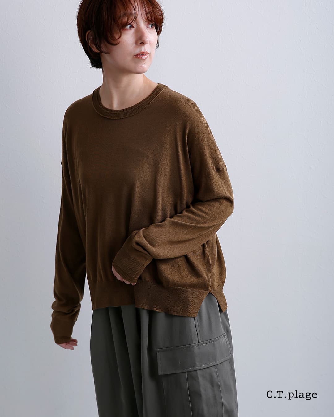 C.T.plageシルク カシミヤ クルーネック ニットセーター ct26306