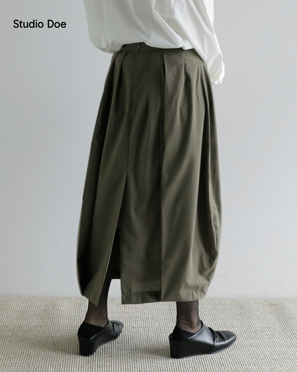 Studio Doe(スタジオドー)ペタル ワイド プリーツ ロング スカート Petal Wide Pleated Long Skirt dn-264blk31