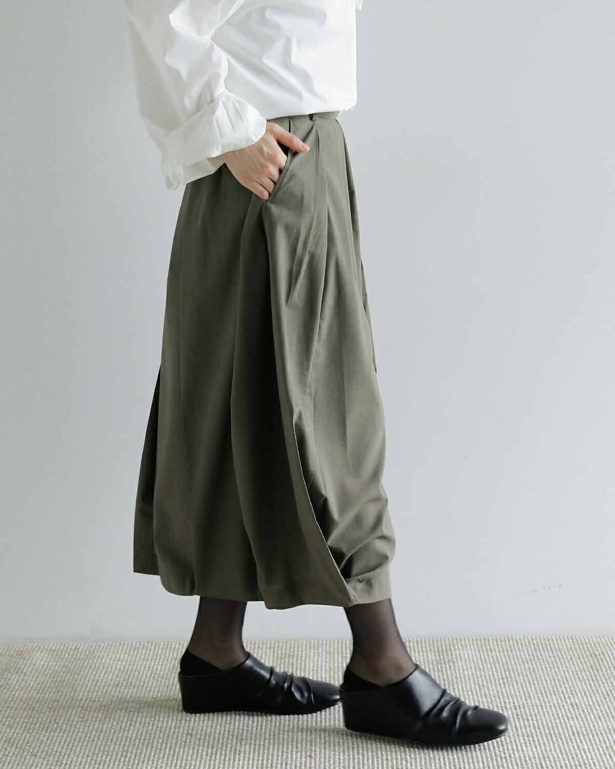 Studio Doe(スタジオドー)ペタル ワイド プリーツ ロング スカート Petal Wide Pleated Long Skirt dn-264blk31