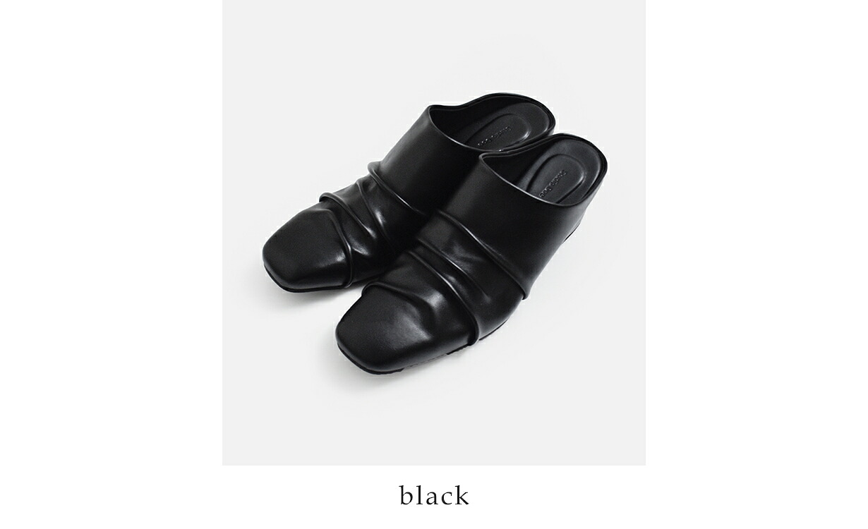 Studio Doe(スタジオドー)PUレザー プリーツデザイン インヒール ミュール Pleated Heeled Slippers ds-262ohl24