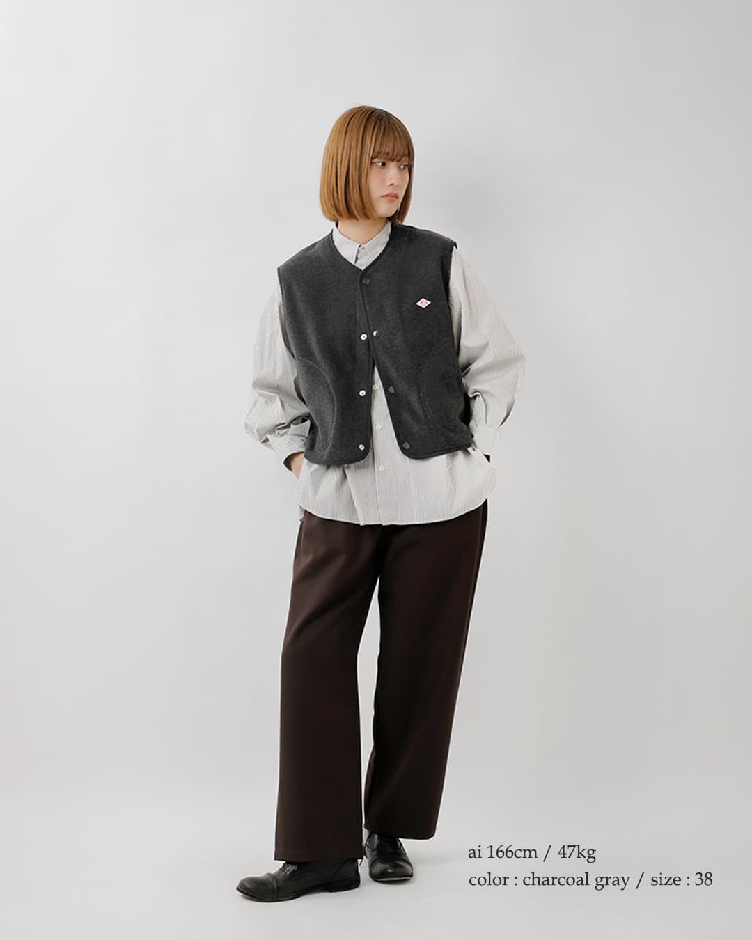 DANTONフリース カラーレス ベスト dt-a0521-26aw