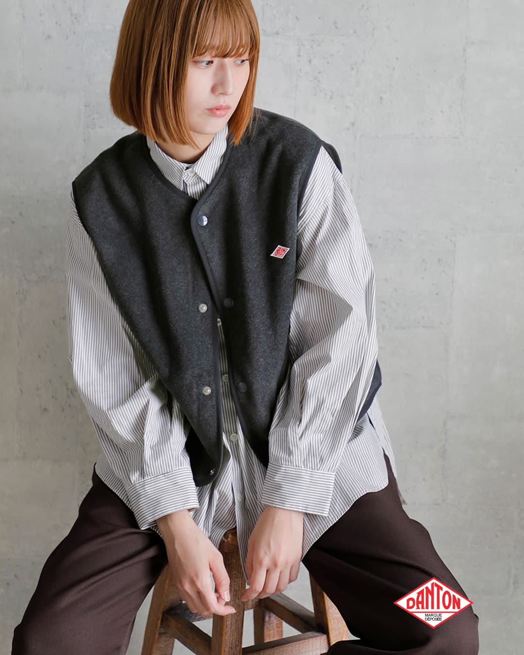 DANTONフリース カラーレス ベスト dt-a0521-26aw