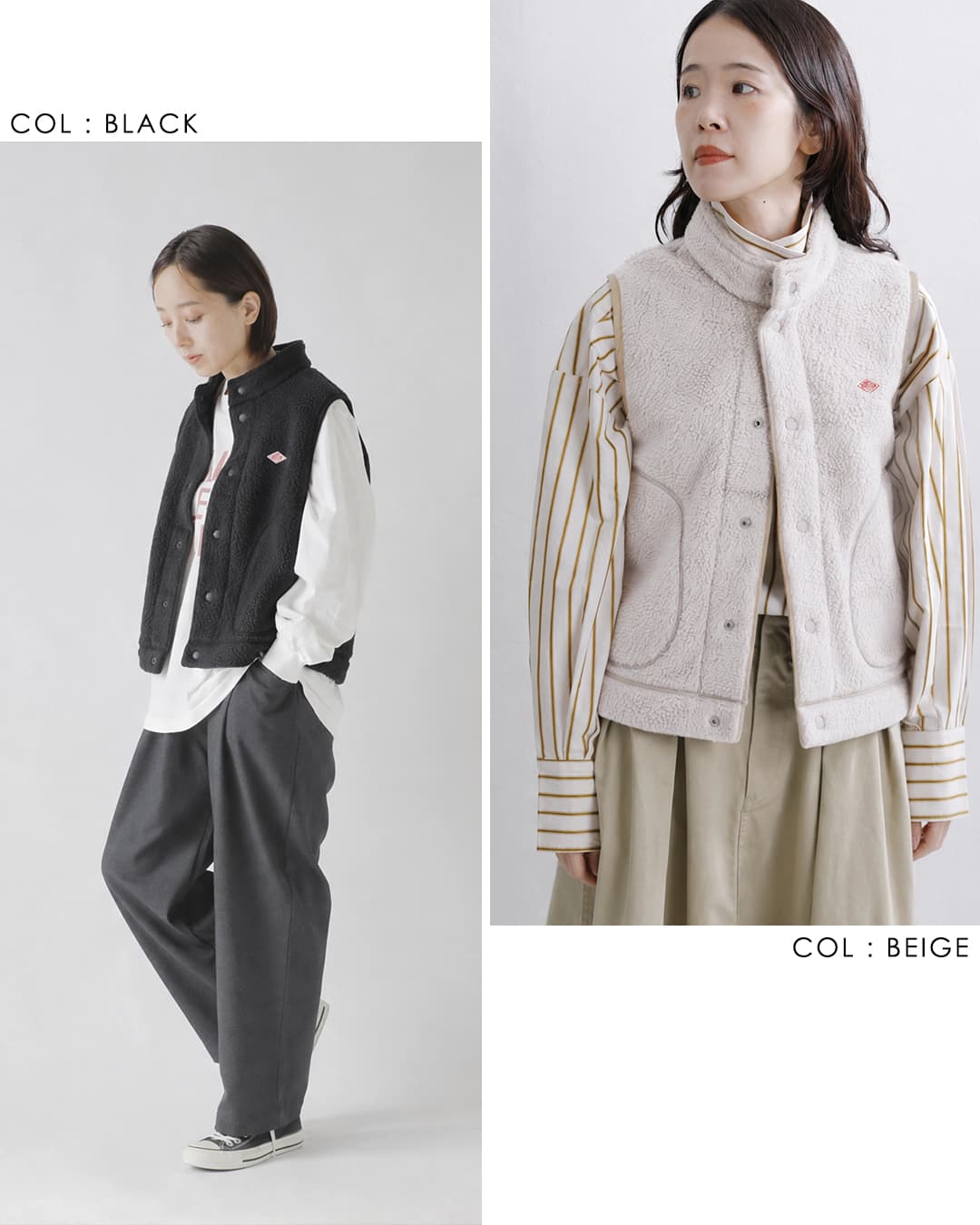 DANTON(ダントン)ダブルフェイスボア スタンドカラー ベスト dt-a0701wnn-26aw