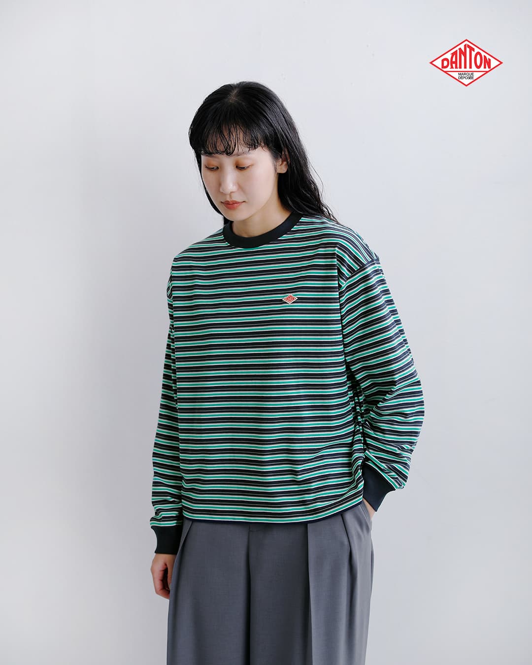 DANTON(ダントン)オープンエンドジャージー ボーダー クルーネック ロングスリーブ Tシャツ dt-c0269tcb-st-26aw