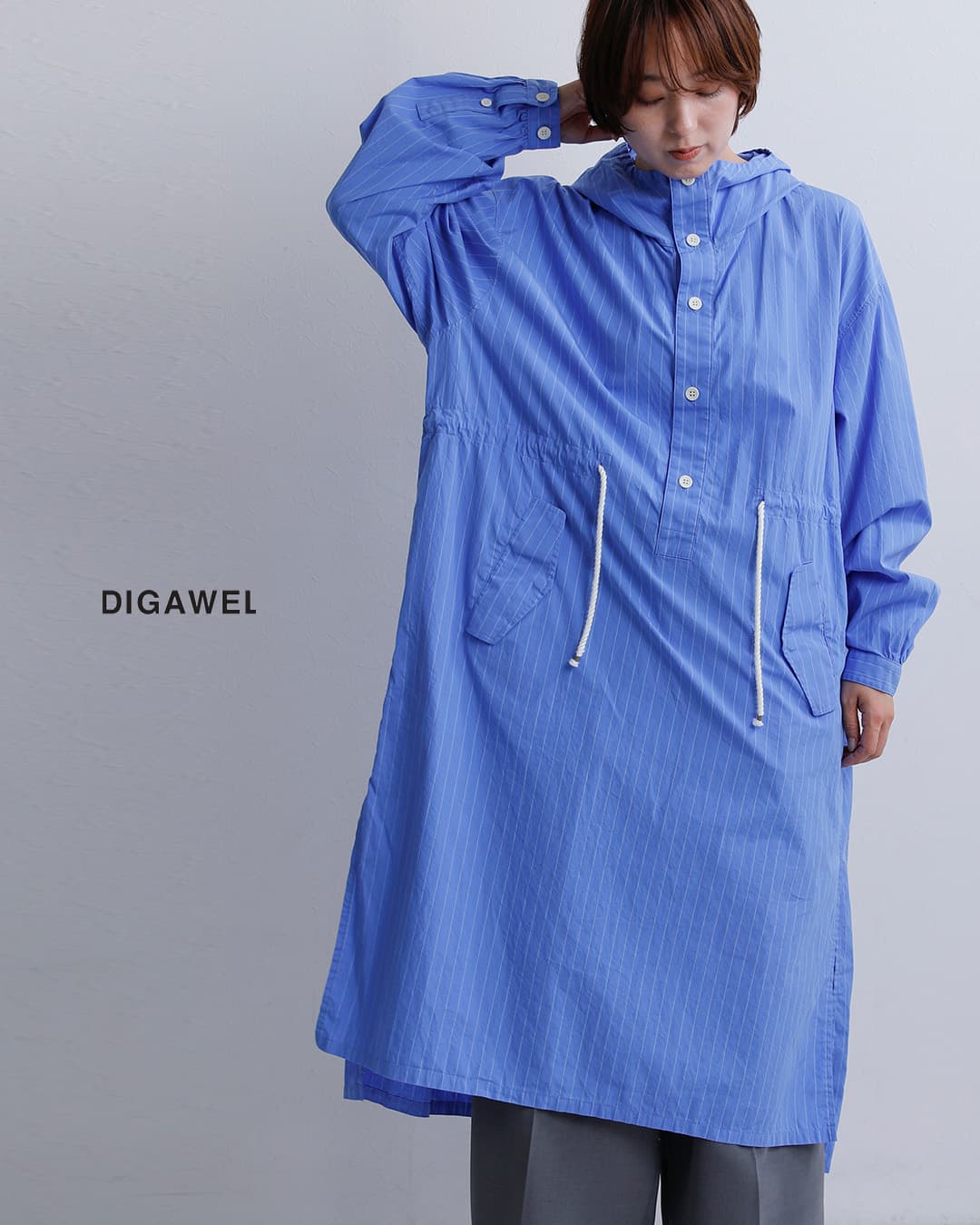 DIGAWELコットン フーディー シャツワンピース dwab017