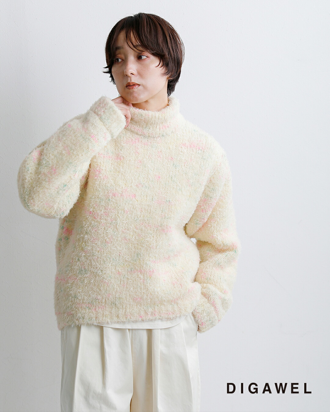 DIGAWEL(ディガウェル)ウール モヘアブレンド コクーン タートルネックセーター dwab037