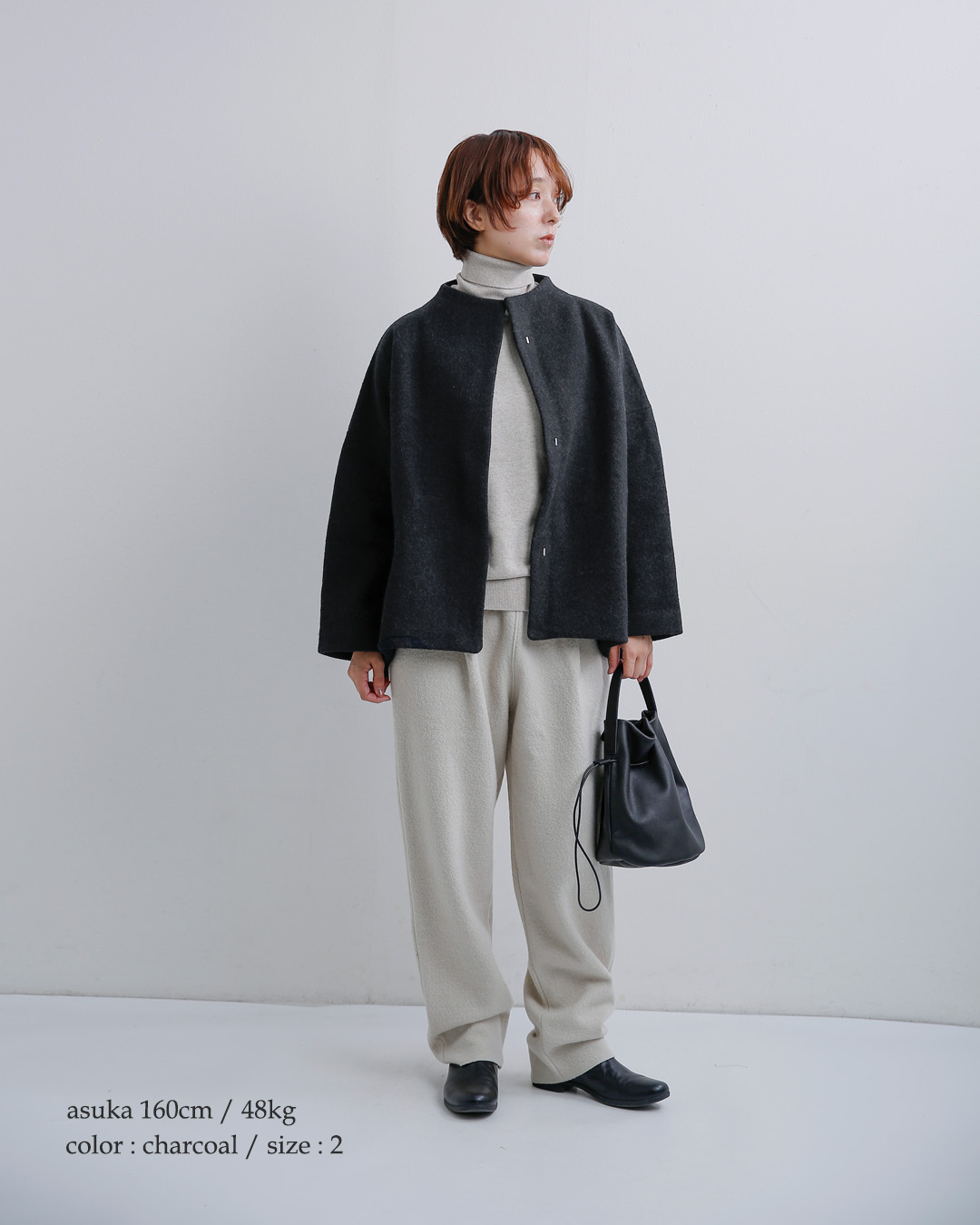 evam evaプレスウールショートコート