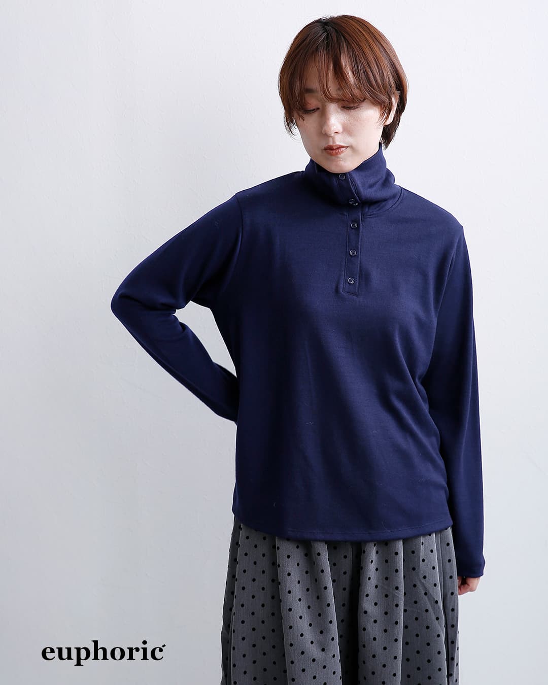 euphoric(ユーフォリック)ウールミルド ボタンカラー シャツ Collared Button-up Top eu-ct6303