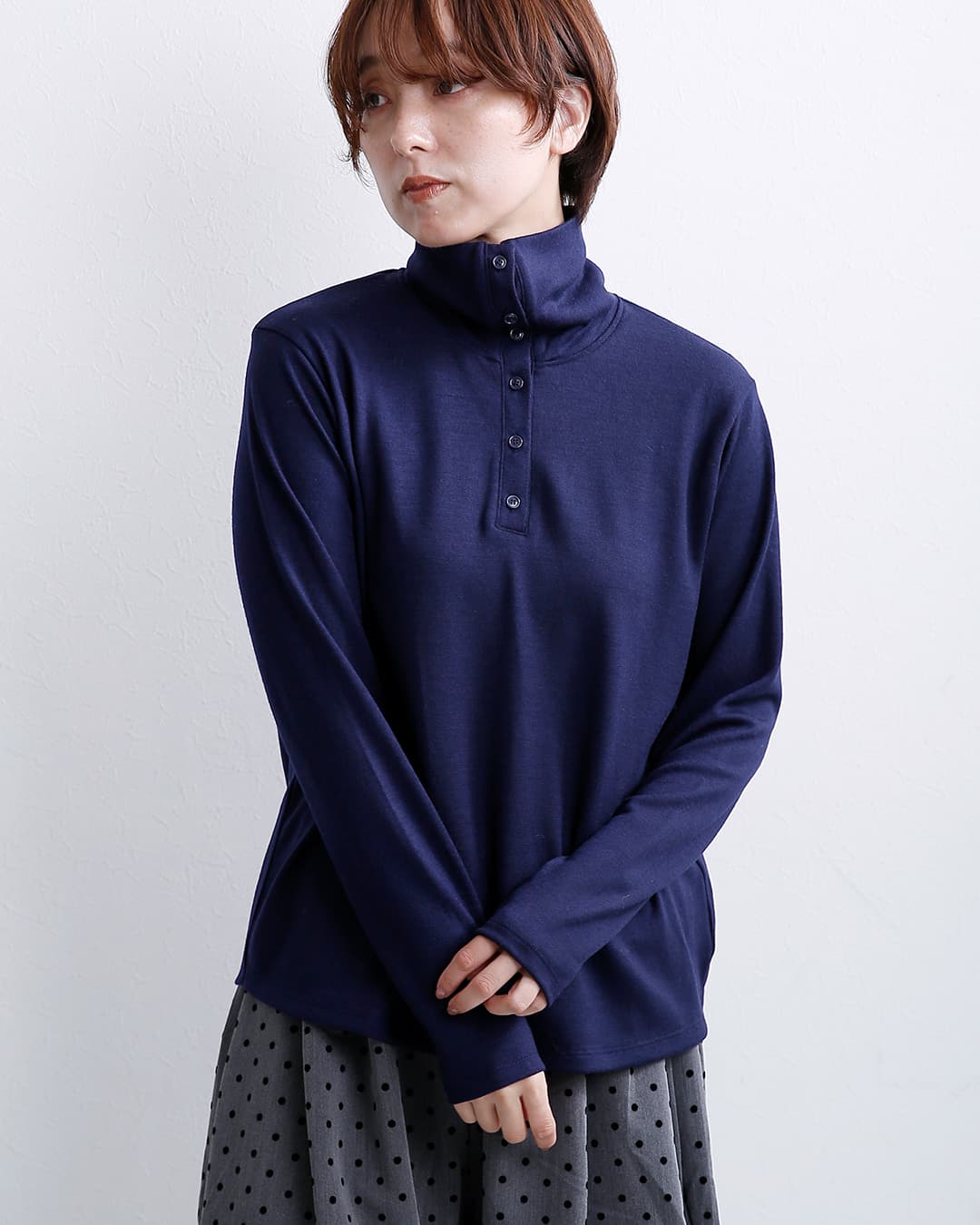 euphoric(ユーフォリック)ウールミルド ボタンカラー シャツ Collared Button-up Top eu-ct6303