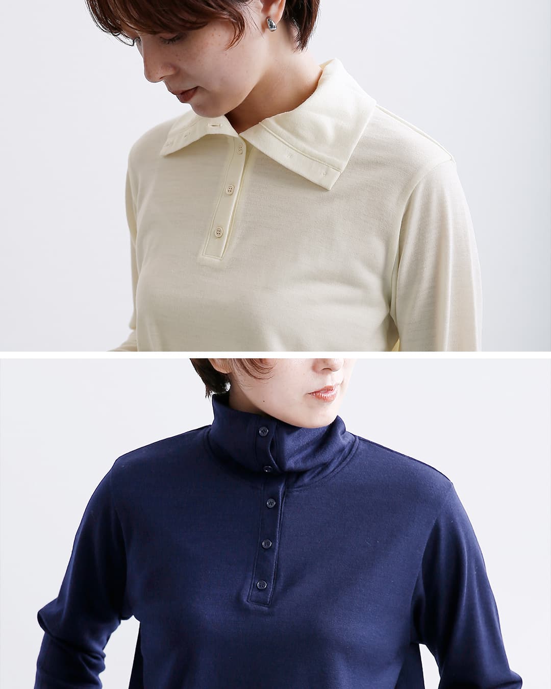 euphoric(ユーフォリック)ウールミルド ボタンカラー シャツ Collared Button-up Top eu-ct6303