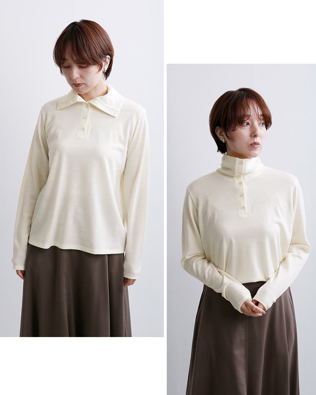 euphoric(ユーフォリック)ウールミルド ボタンカラー シャツ Collared Button-up Top eu-ct6303