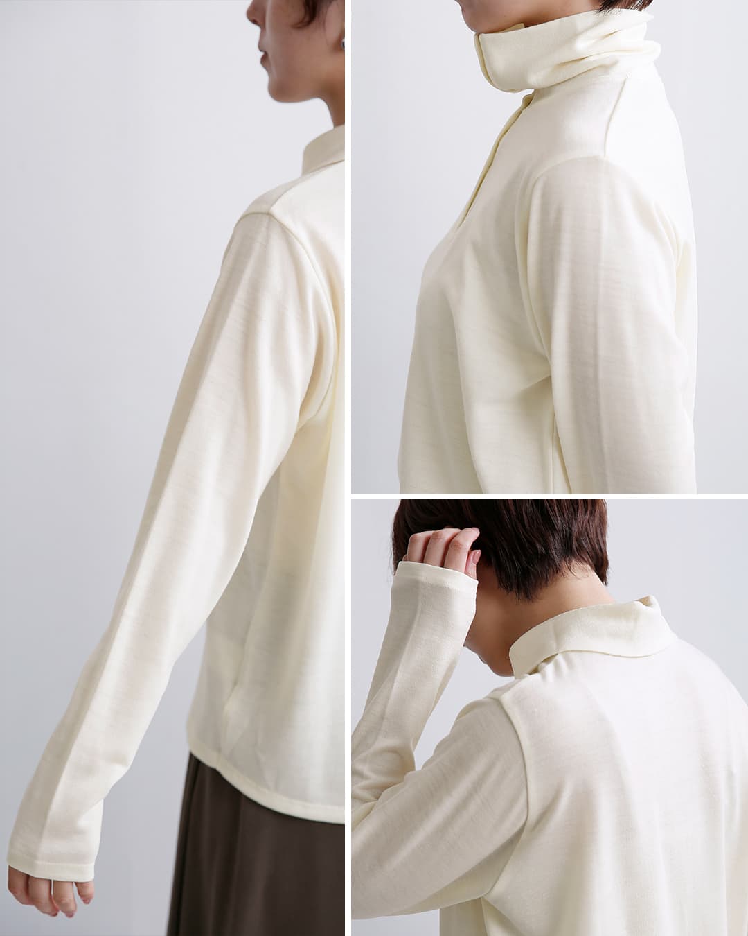 euphoric(ユーフォリック)ウールミルド ボタンカラー シャツ Collared Button-up Top eu-ct6303