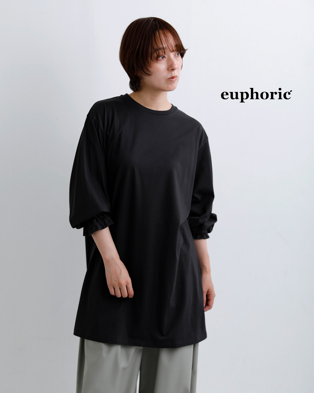 euphoricコットン シャーリングフリルカフス ブラウス Shirred Ruffle Cuff Top eu-ct6319