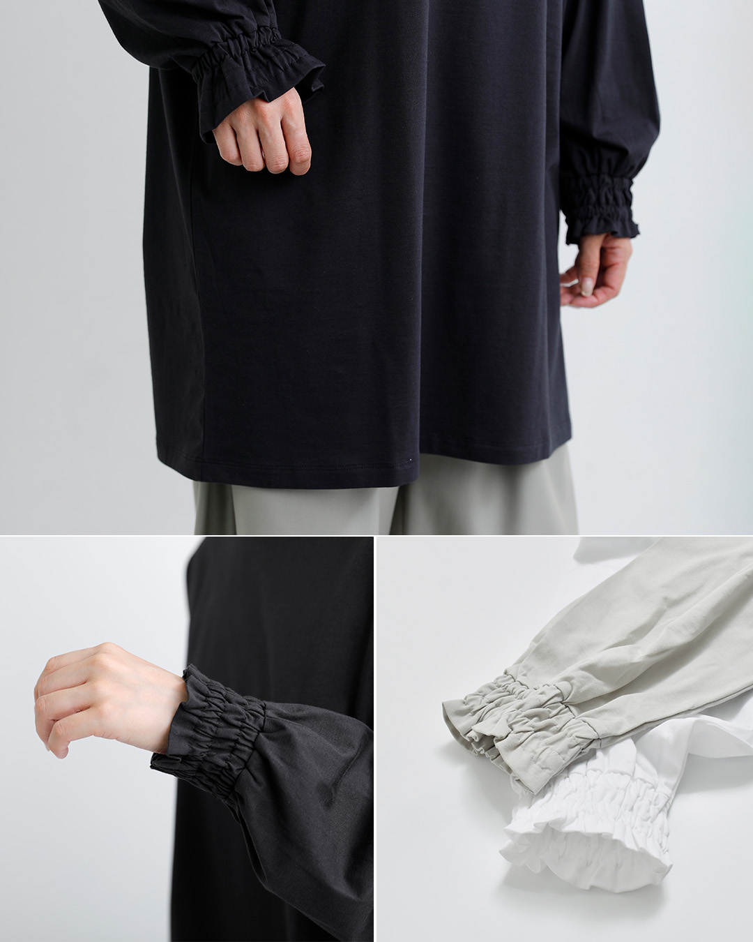 euphoricコットン シャーリングフリルカフス ブラウス Shirred Ruffle Cuff Top eu-ct6319