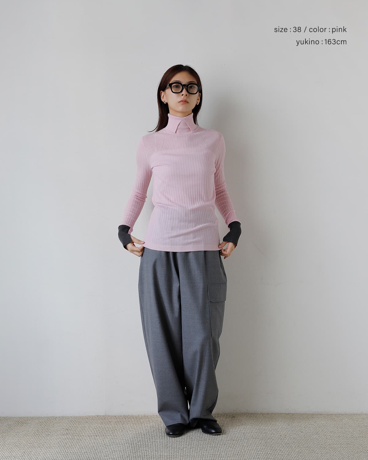 CINOH(チノ)ウール 配色袖 タートルネックニット 155 MICRON WOOL TURTLENECK KNIT f-50-036