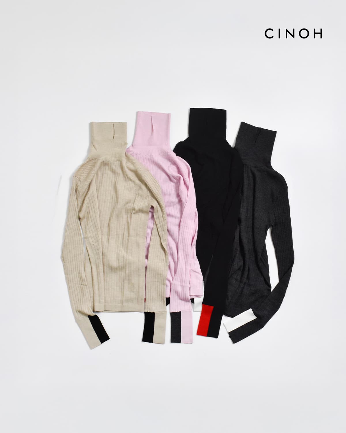 CINOH(チノ)ウール 配色袖 タートルネックニット 155 MICRON WOOL TURTLENECK KNIT f-50-036