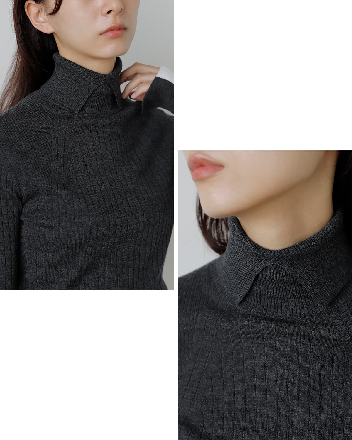 CINOH(チノ)ウール 配色袖 タートルネックニット 155 MICRON WOOL TURTLENECK KNIT f-50-036