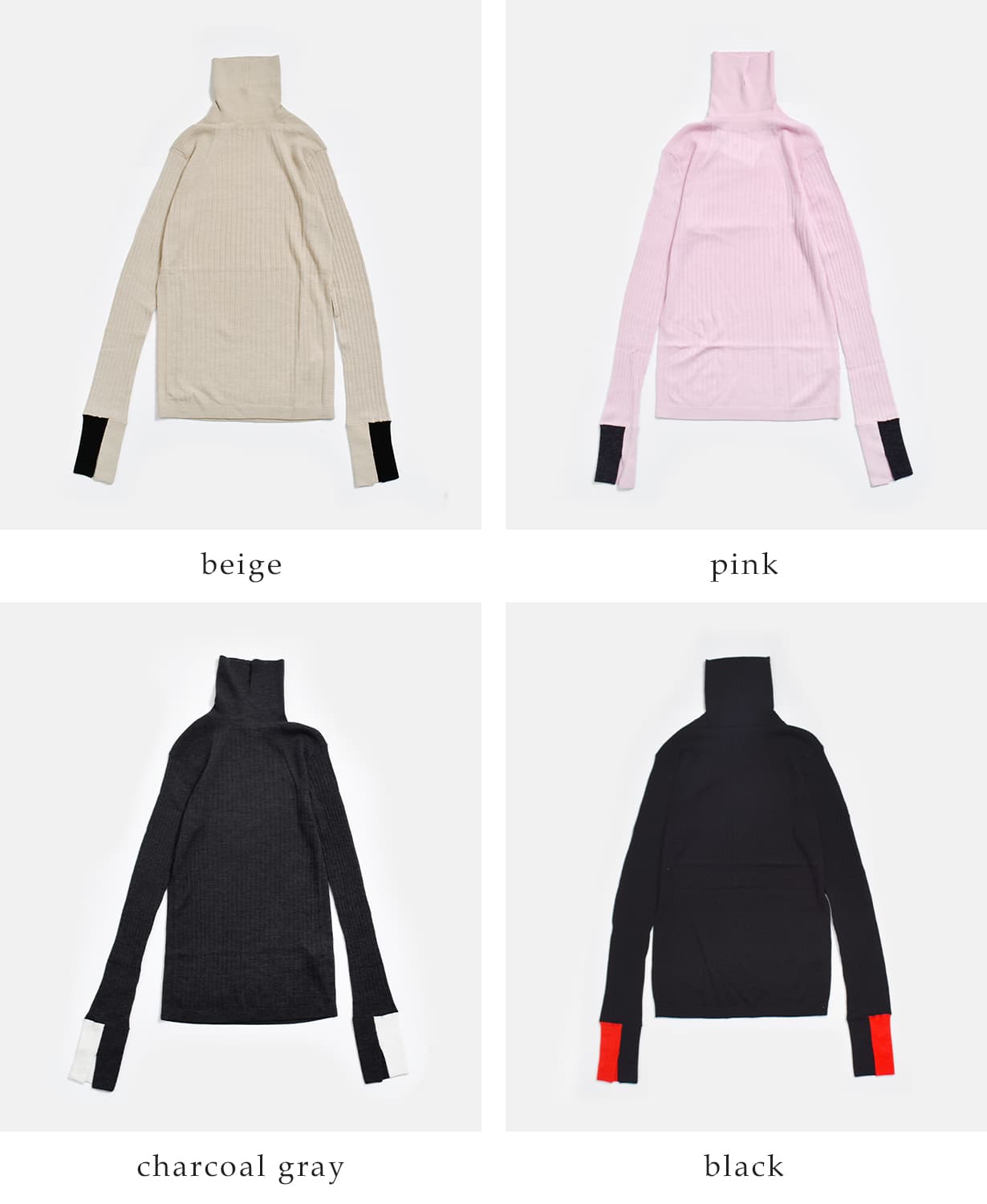 CINOH(チノ)ウール 配色袖 タートルネックニット 155 MICRON WOOL TURTLENECK KNIT f-50-036