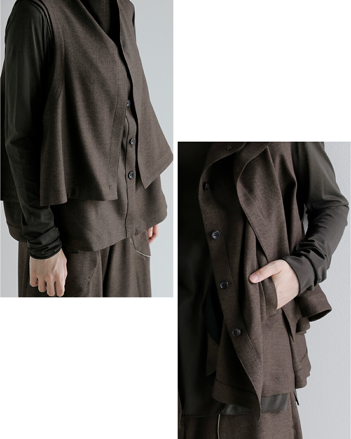 support surface(サポートサーフェス)レイヤード フレア ボタンベスト ftd27a108-tko0242 