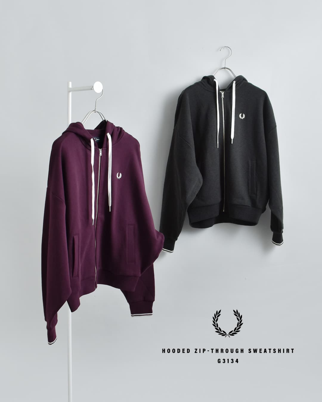 FRED PERRYフーデッド ジップ スウェットシャツ Hooded Zip-through Sweatshirt g3134