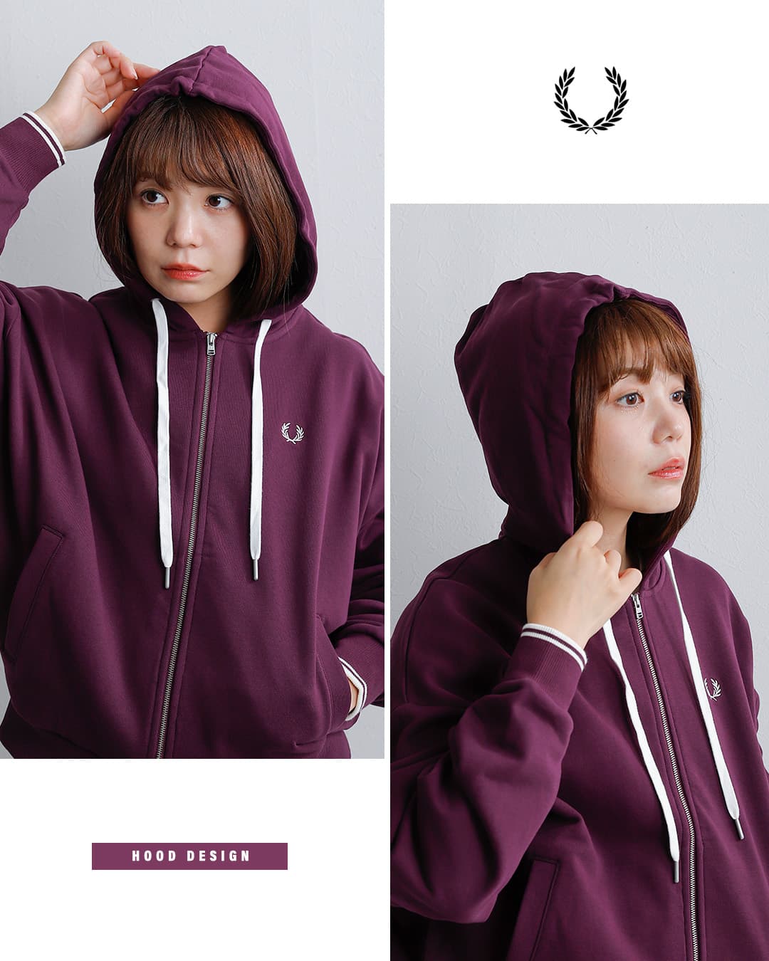 FRED PERRYフーデッド ジップ スウェットシャツ Hooded Zip-through Sweatshirt g3134