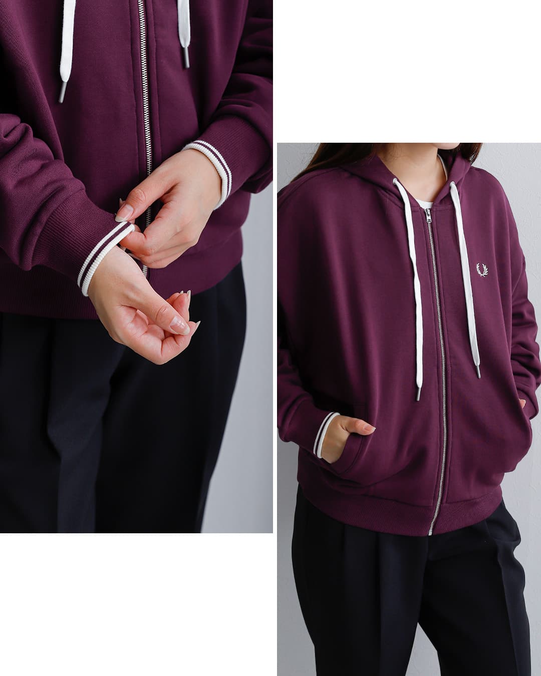 FRED PERRYフーデッド ジップ スウェットシャツ Hooded Zip-through Sweatshirt g3134