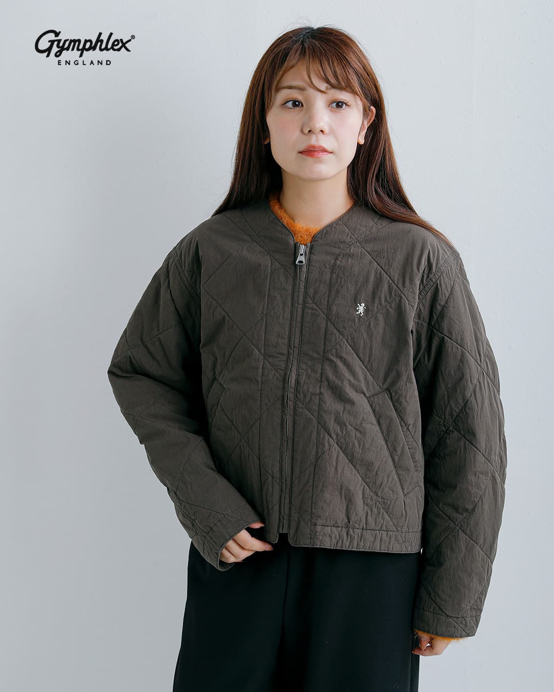 Gymphlexワッシャーコットン キルト ノーカラージャケット gy-a0853wko