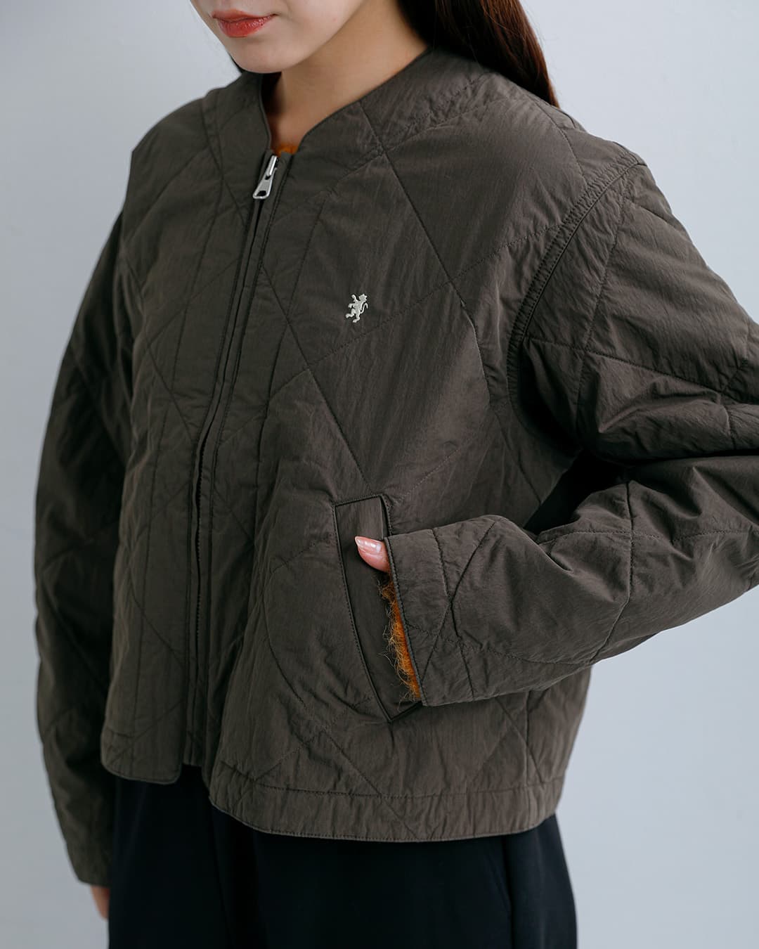 Gymphlexワッシャーコットン キルト ノーカラージャケット gy-a0853wko