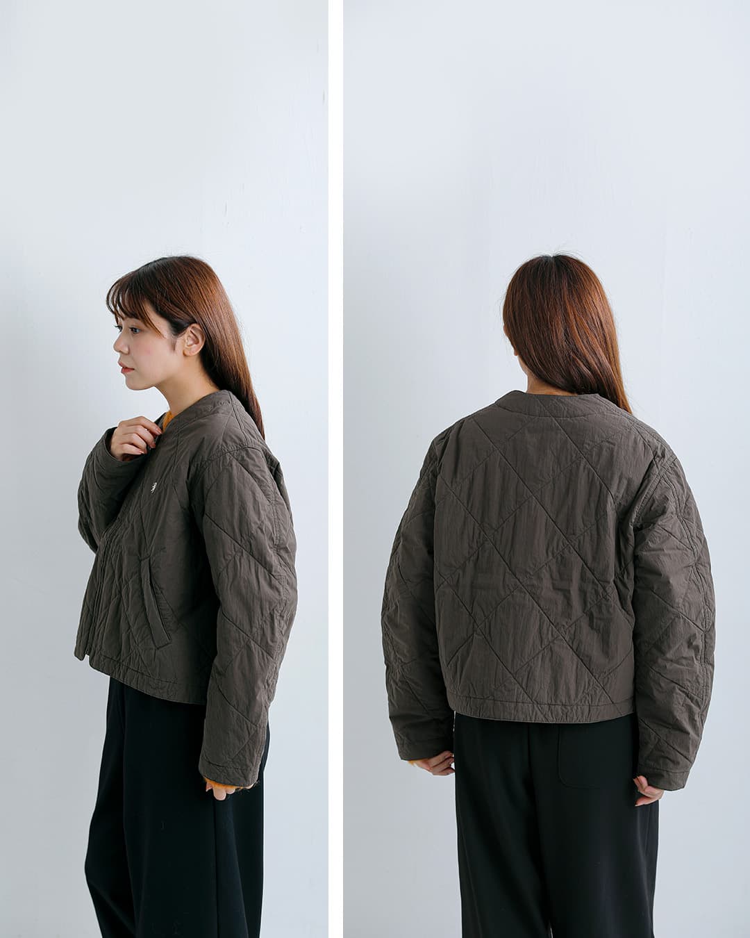 Gymphlexワッシャーコットン キルト ノーカラージャケット gy-a0853wko