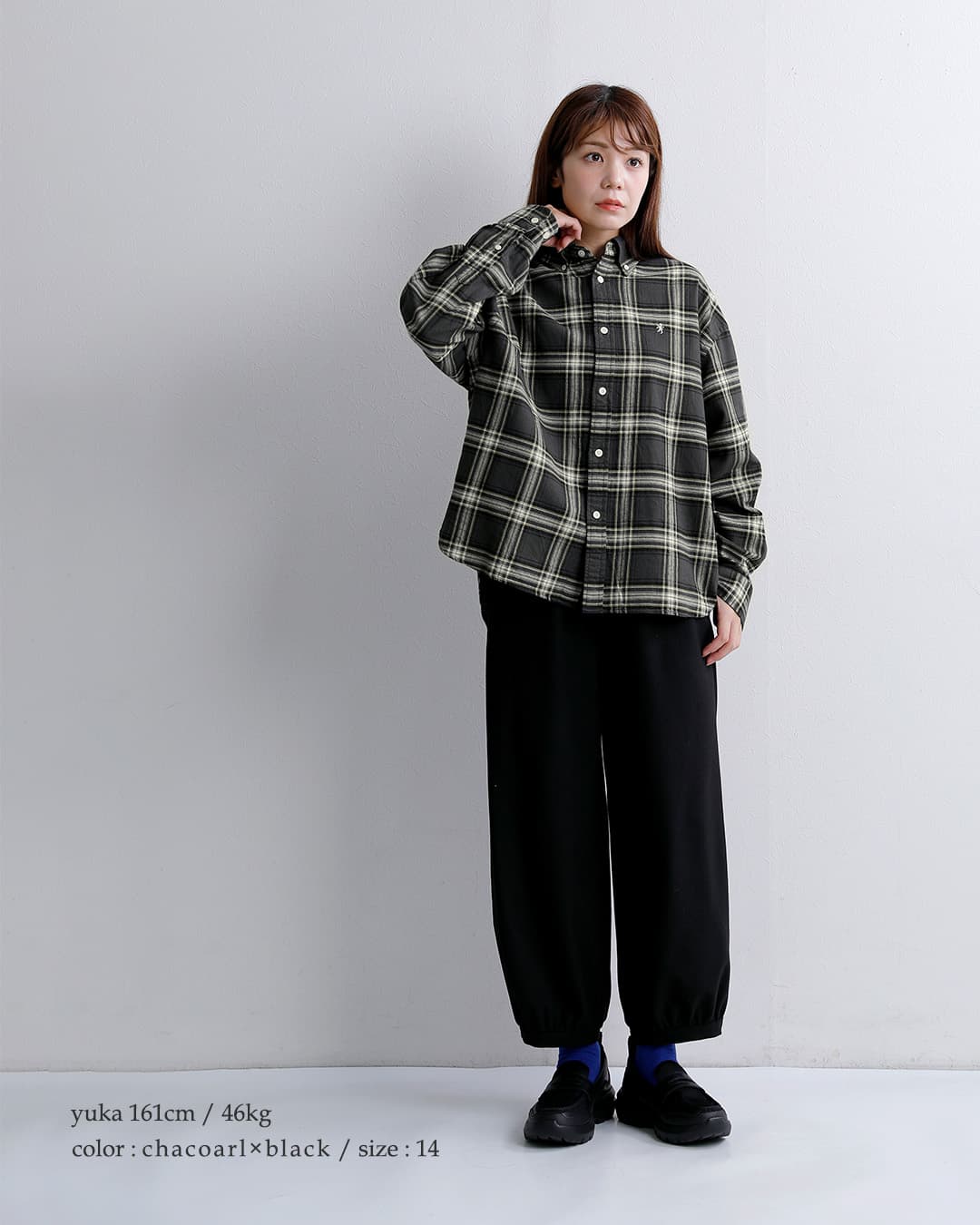 Gymphlexビエラ チェック ショート ボタンダウン 長袖シャツ gy-b0198zfg