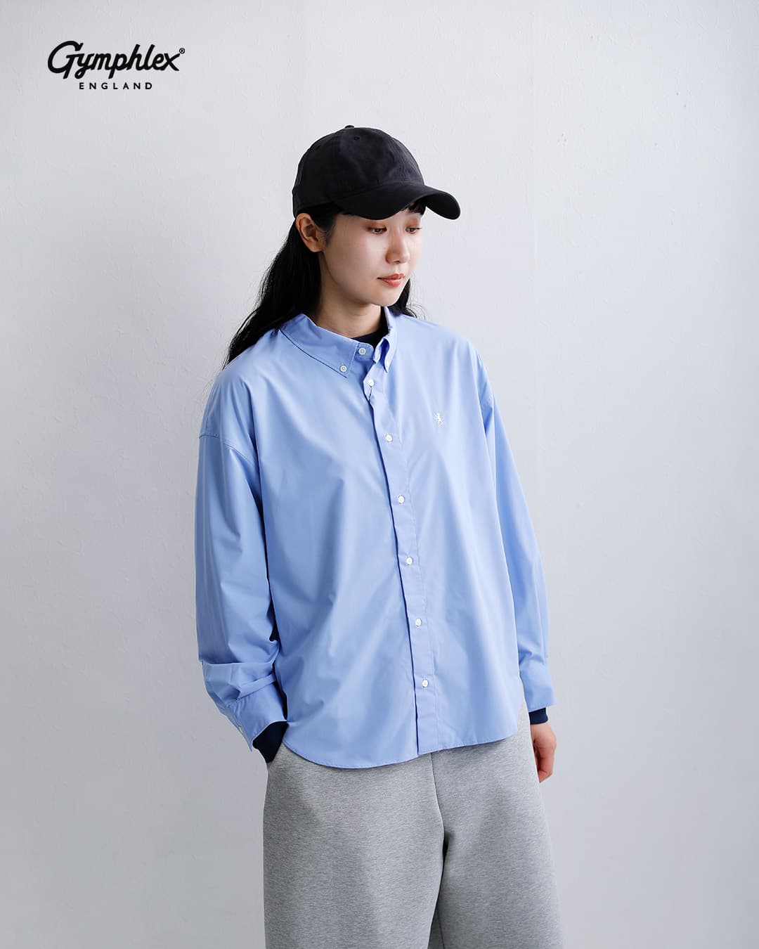 Gymphlexストレッチタイプライター 長袖 ボタンダウンシャツ gy-b0499toi