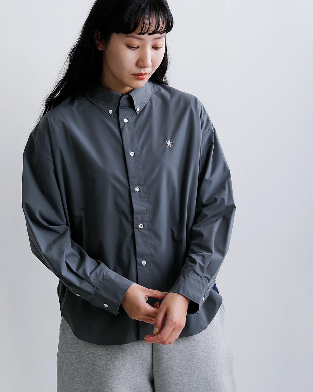 Gymphlexストレッチタイプライター 長袖 ボタンダウンシャツ gy-b0499toi