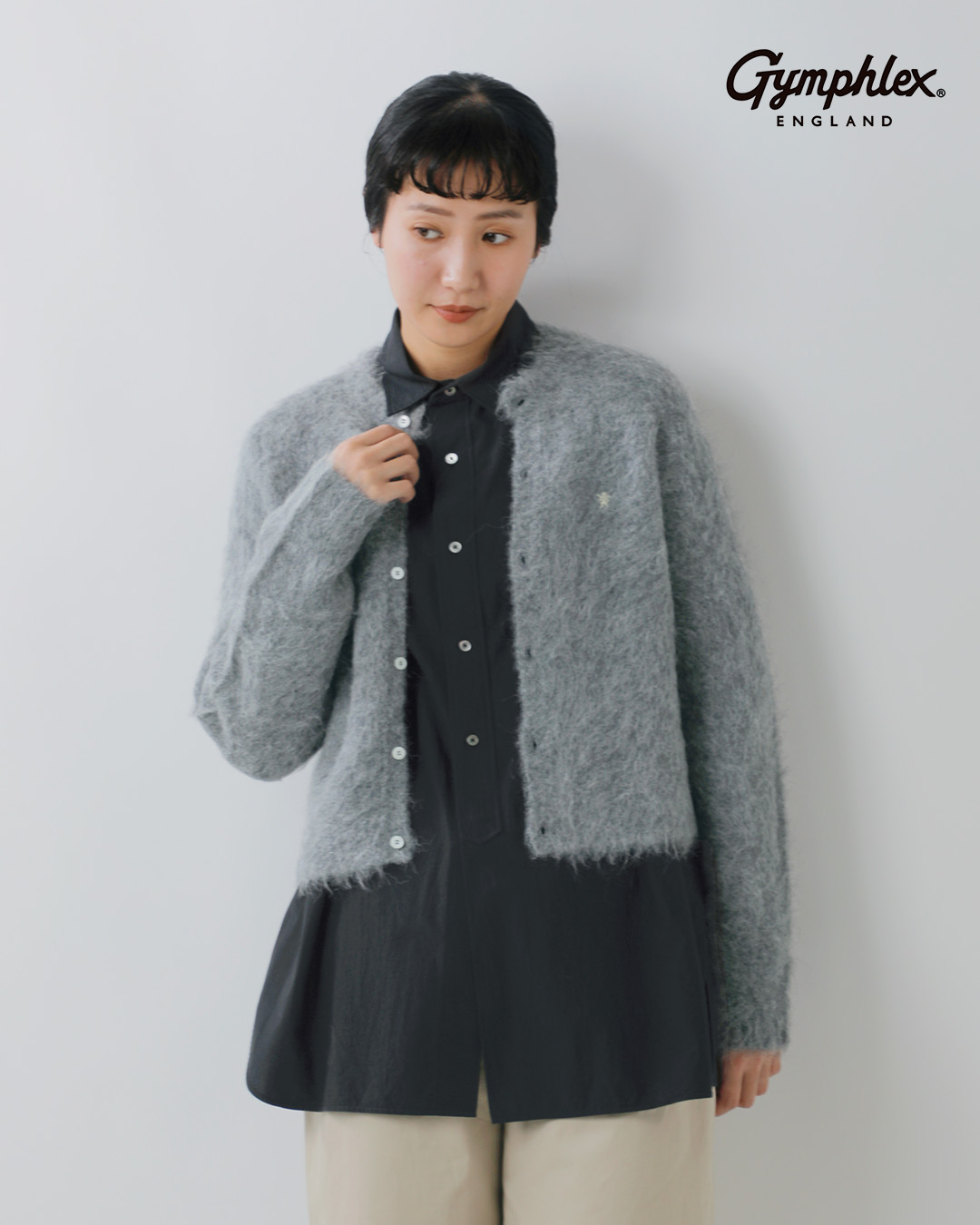 Gymphlex(ジムフレックス)アルパカ シャギーニット クルーネック カーディガン gy-d0098sgk-26aw
