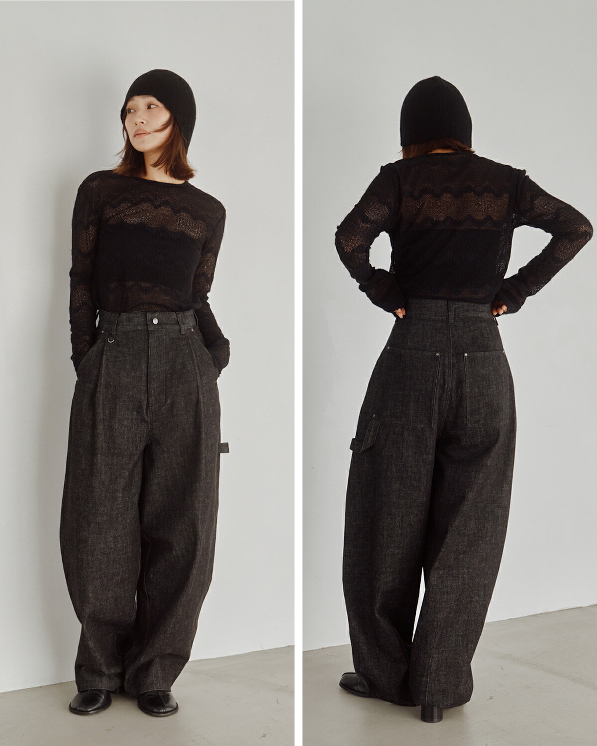 Hella(ヘラ)フロック レース シアー トップ Flocked Lace Sheer Top h263-17