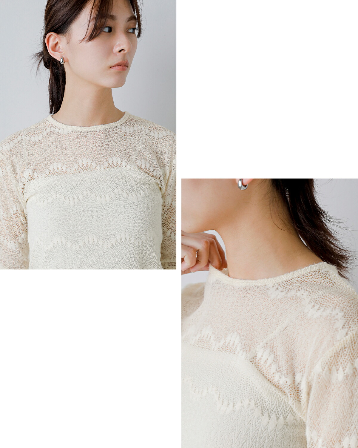 Hella(ヘラ)フロック レース シアー トップ Flocked Lace Sheer Top h263-17