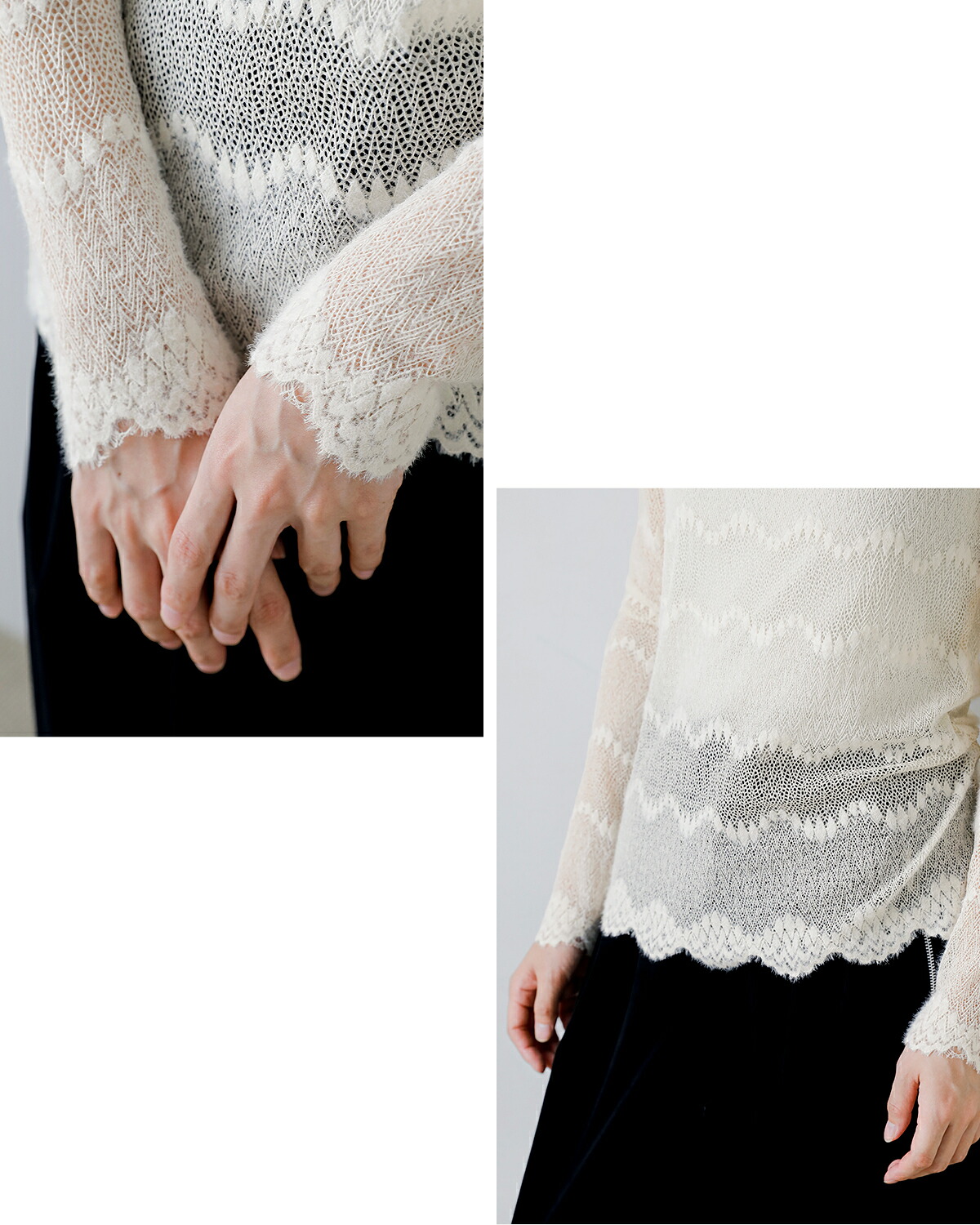 Hella(ヘラ)フロック レース シアー トップ Flocked Lace Sheer Top h263-17