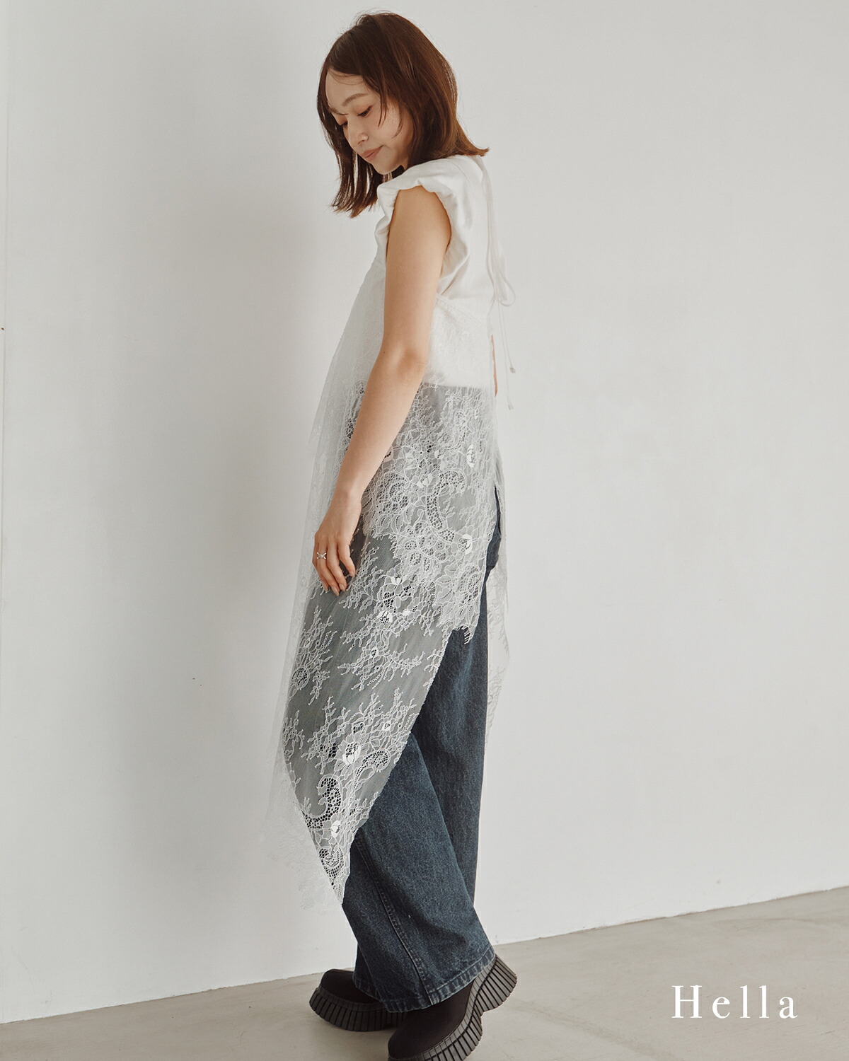 Hella(ヘラ)2way レイヤード レース ラップスカート 2way Layered Lace Wrap Skirt h263-37