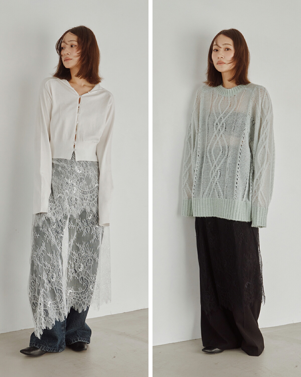 Hella(ヘラ)2way レイヤード レース ラップスカート 2way Layered Lace Wrap Skirt h263-37