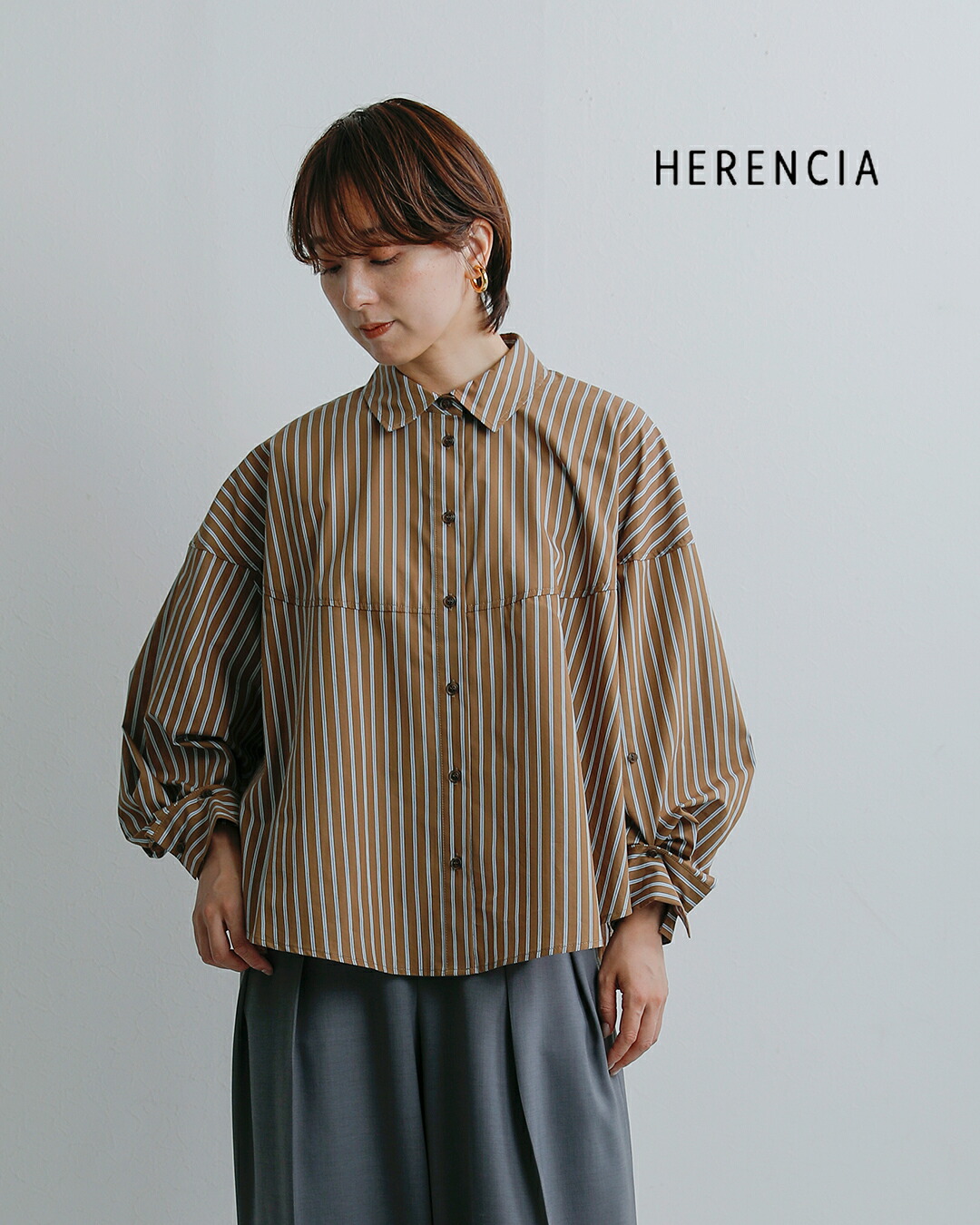 HERENCIAコットン ストライプ ブラウス h426312