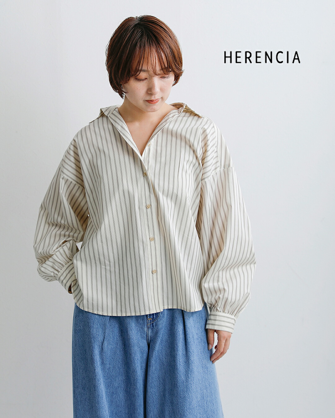 HERENCIAバックリボン ストライプ ブラウス h426313