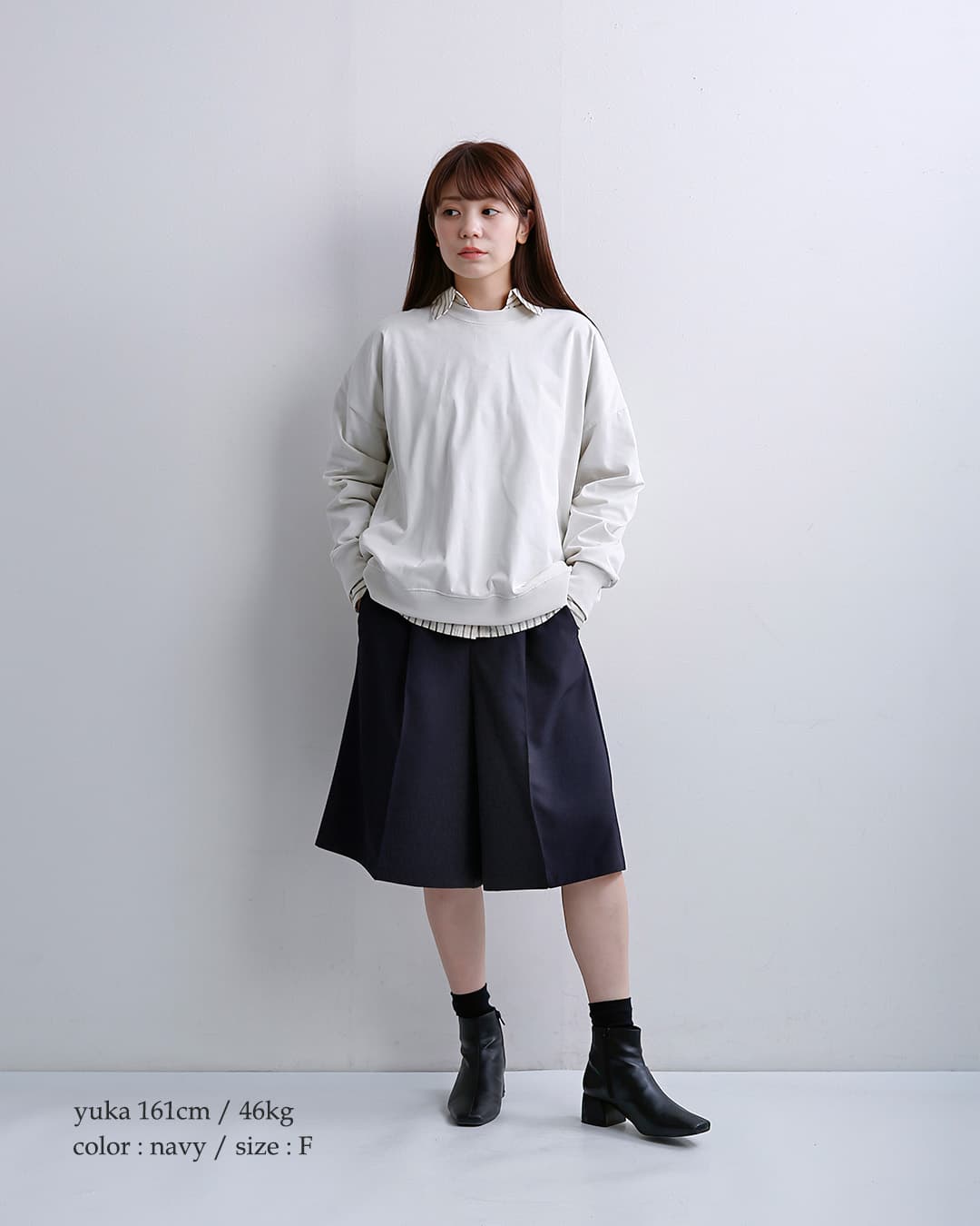HERENCIAフロントタック ワイド キュロットパンツ h826304