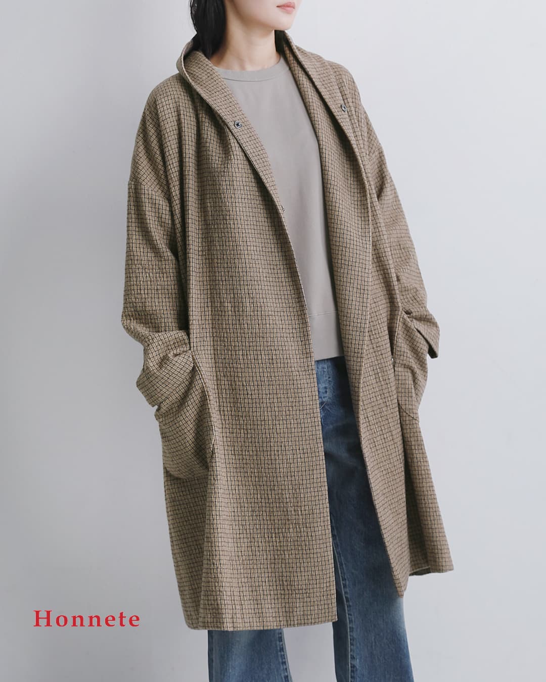 Honnete(オネット)コットンウールツイル ショールカラー コート ho-26aw-co3t