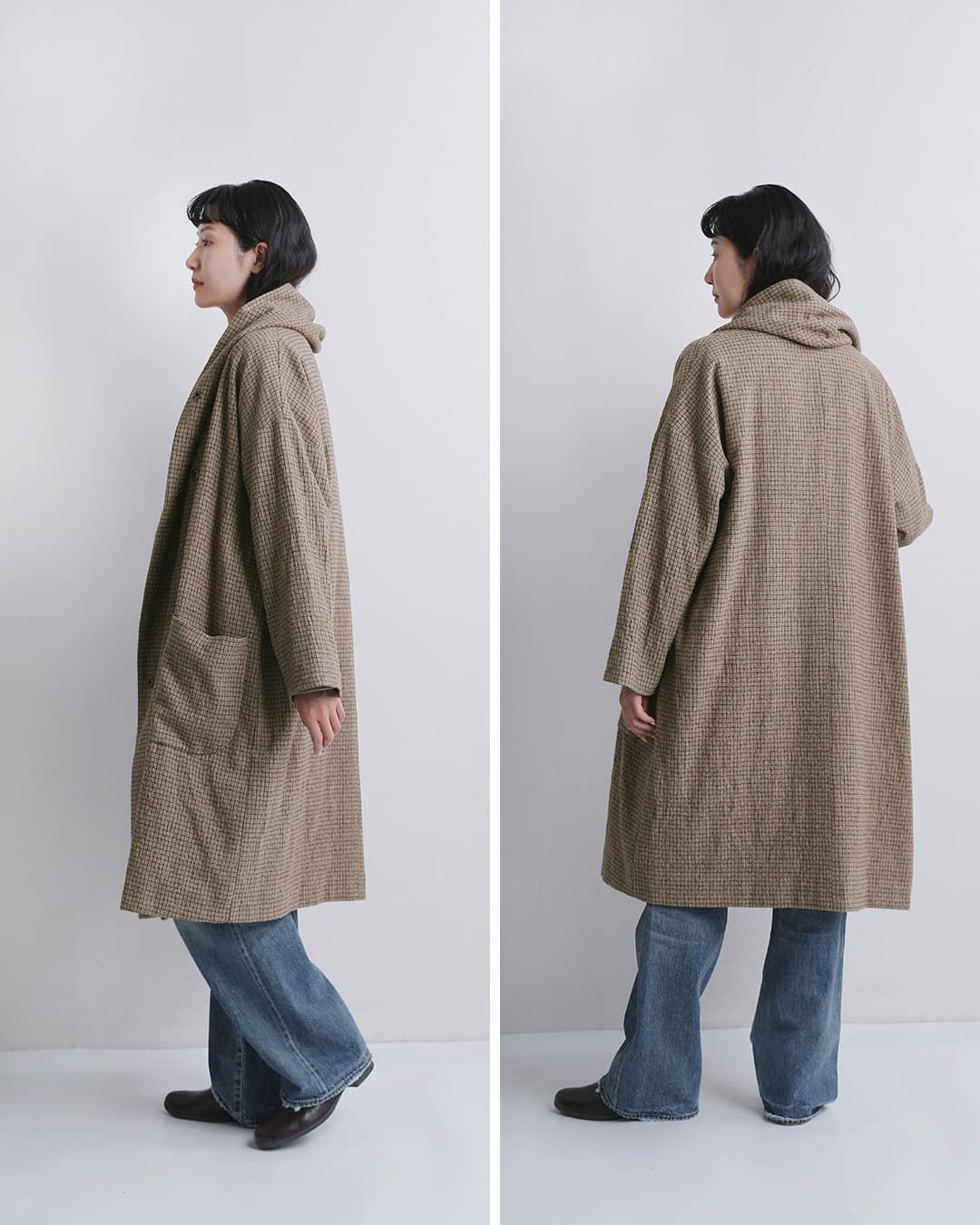 Honnete(オネット)コットンウールツイル ショールカラー コート ho-26aw-co3t