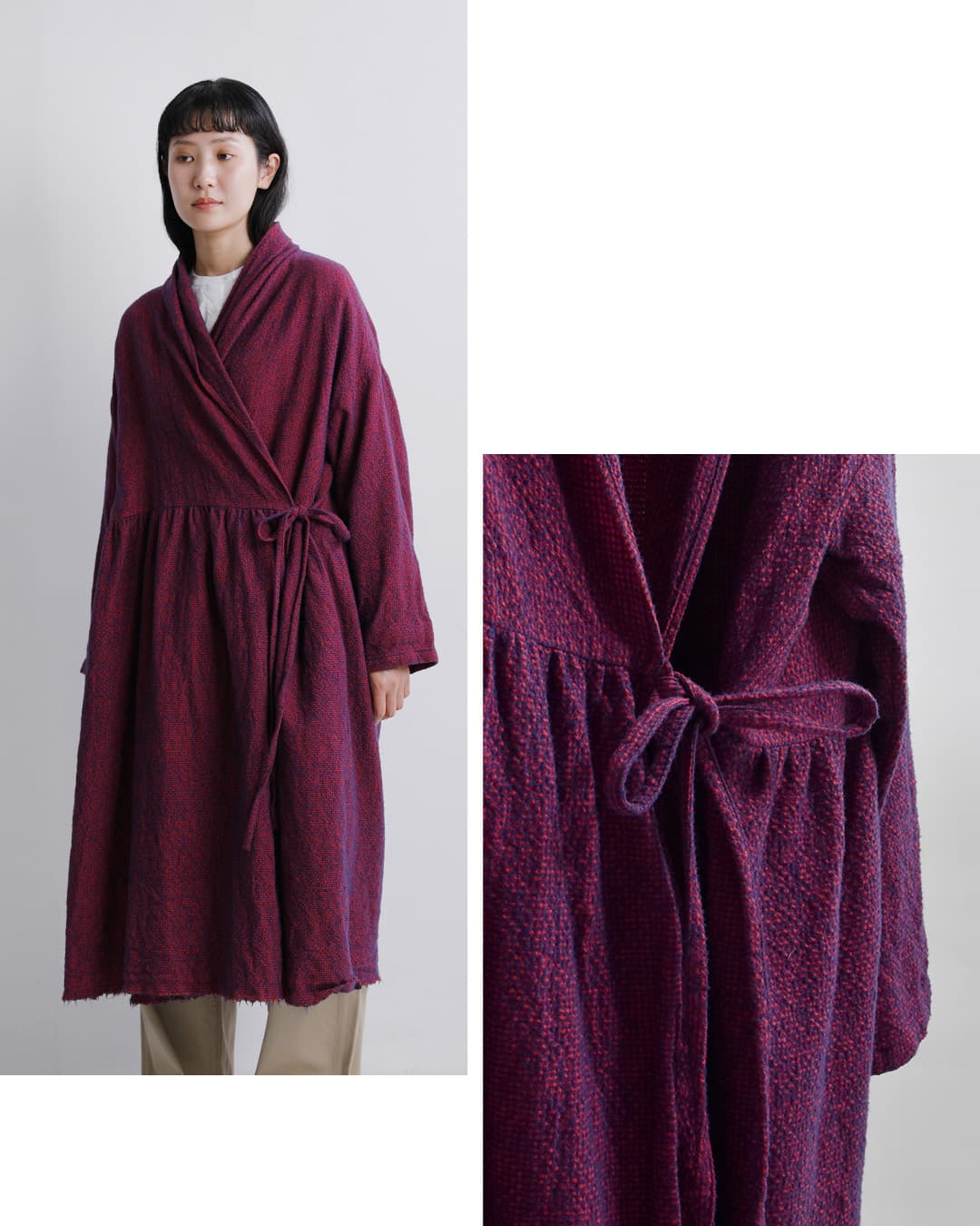 Honnete(オネット)ウールコットン ウォッシュドミニギンガム カシュクールドレス ho-26aw-op40