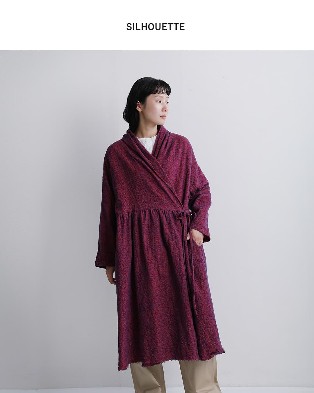 Honnete(オネット)ウールコットン ウォッシュドミニギンガム カシュクールドレス ho-26aw-op40