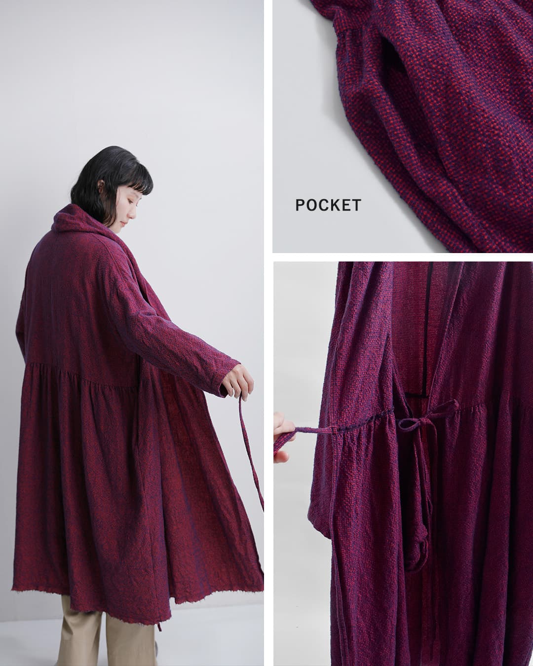 Honnete(オネット)ウールコットン ウォッシュドミニギンガム カシュクールドレス ho-26aw-op40