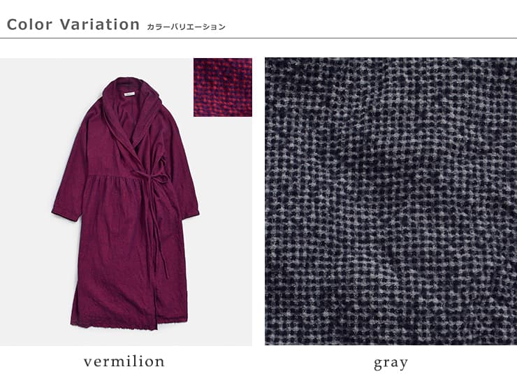 Honnete(オネット)ウールコットン ウォッシュドミニギンガム カシュクールドレス ho-26aw-op40