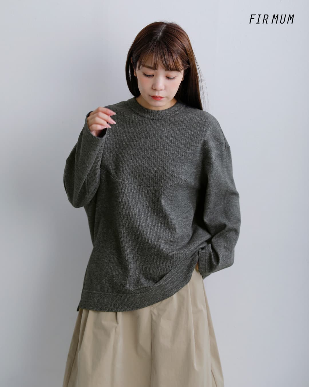 FIR MUM(フィル マム)メランジウールコットン ヘリンボーン ジャガードダブルジャージー アークヨーク Tシャツ hr-fr1102tf