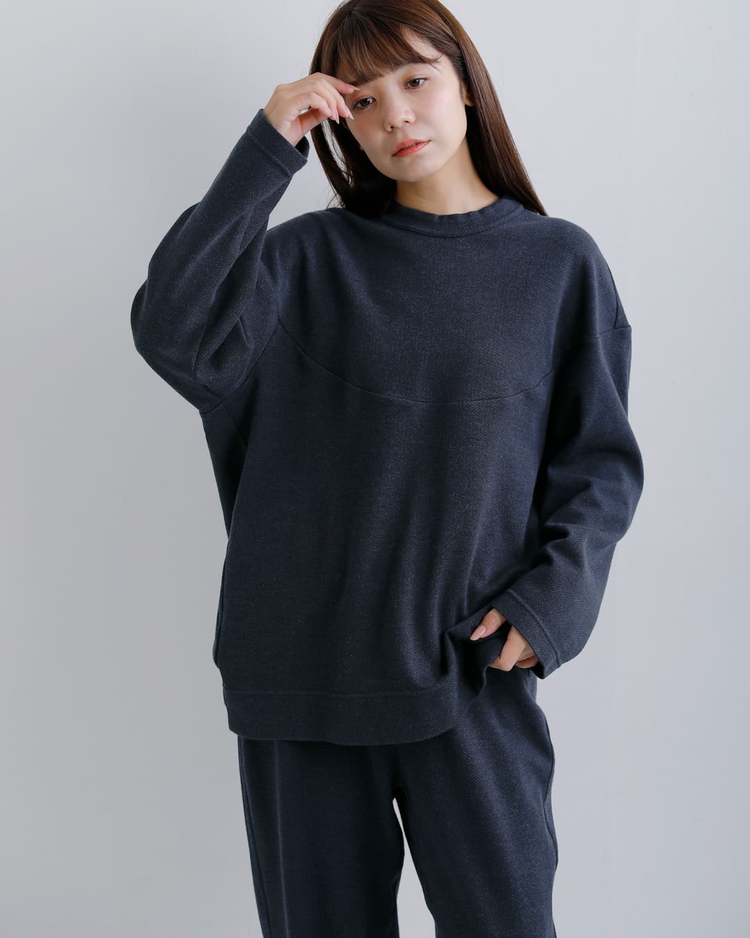 FIR MUM(フィル マム)メランジウールコットン ヘリンボーン ジャガードダブルジャージー アークヨーク Tシャツ hr-fr1102tf