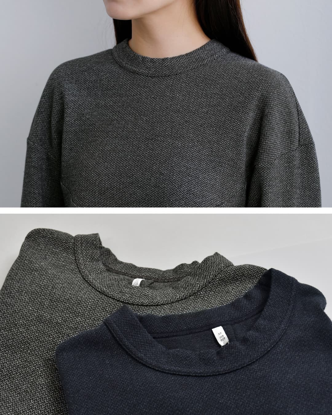 FIR MUM(フィル マム)メランジウールコットン ヘリンボーン ジャガードダブルジャージー アークヨーク Tシャツ hr-fr1102tf